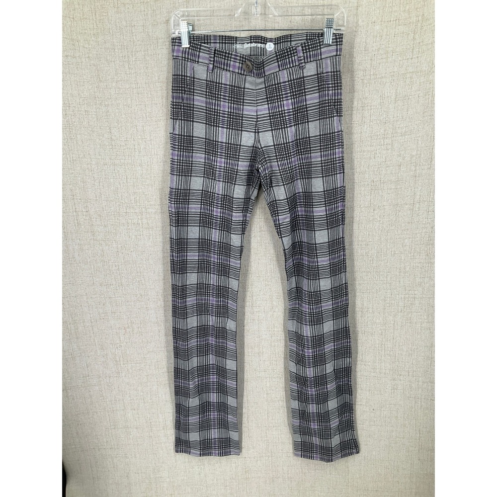 Betabrand Dress Pants Women‎ S Long Gray Plaid Stretch Workwear Yoga Travel